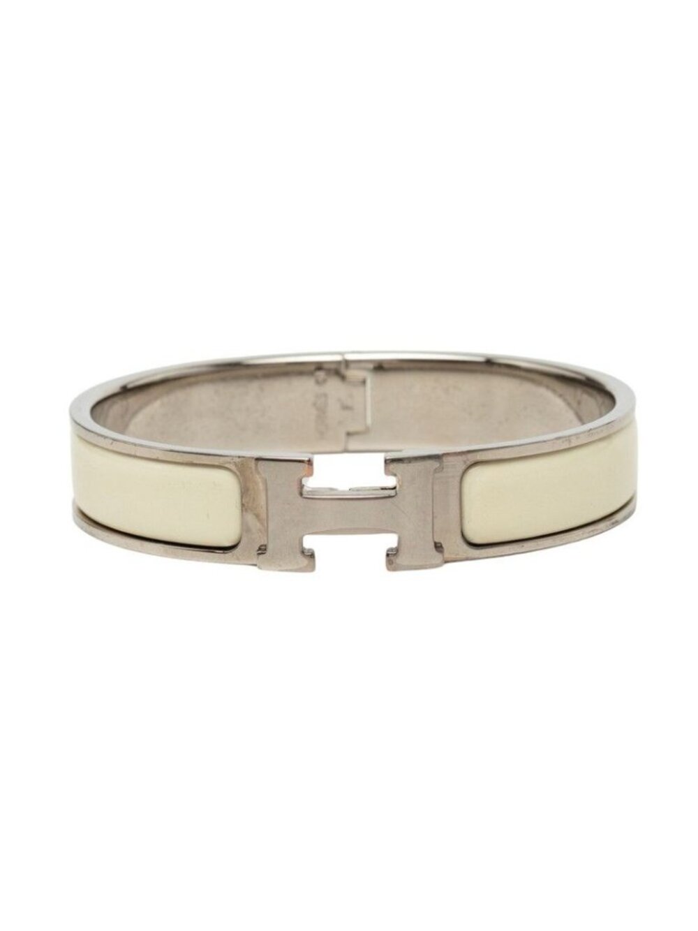 Hermes Clic H PM Bracelet Bangle Silver White Metal Enamel